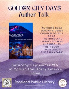 Golden City Days Author Talk with Rosa Jordan on Saturday, September 11th.